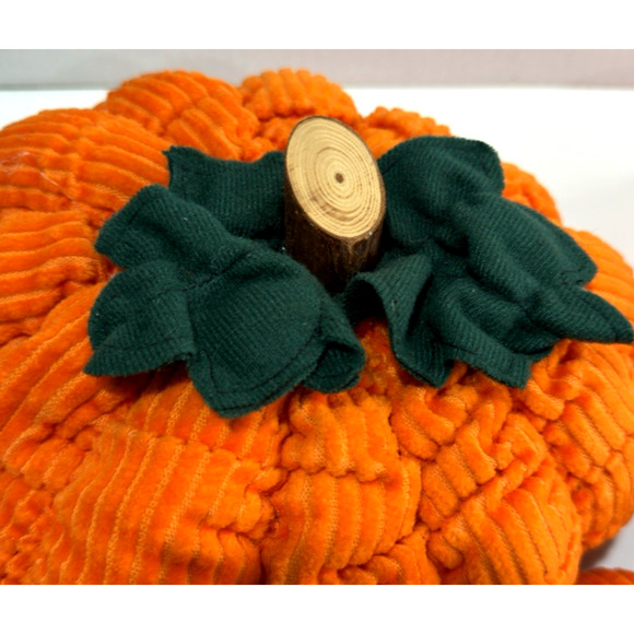 3 Orange Corduroy Pumpkin Plush Wood Stems Felt Leaves Fall Harvest Decor Jo-Ann - Picture 8 of 10